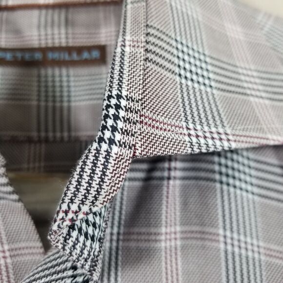 Peter Millar Shirt Men Medium Button Up Houndstooth Check Long Sleeve Cotton - Picture 7 of 11